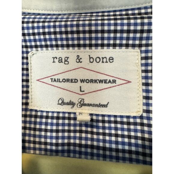 Rag & Bone Tailored Workwear Shirt L Blue Checkered 100% Cotton Button-Up - Picture 5 of 7